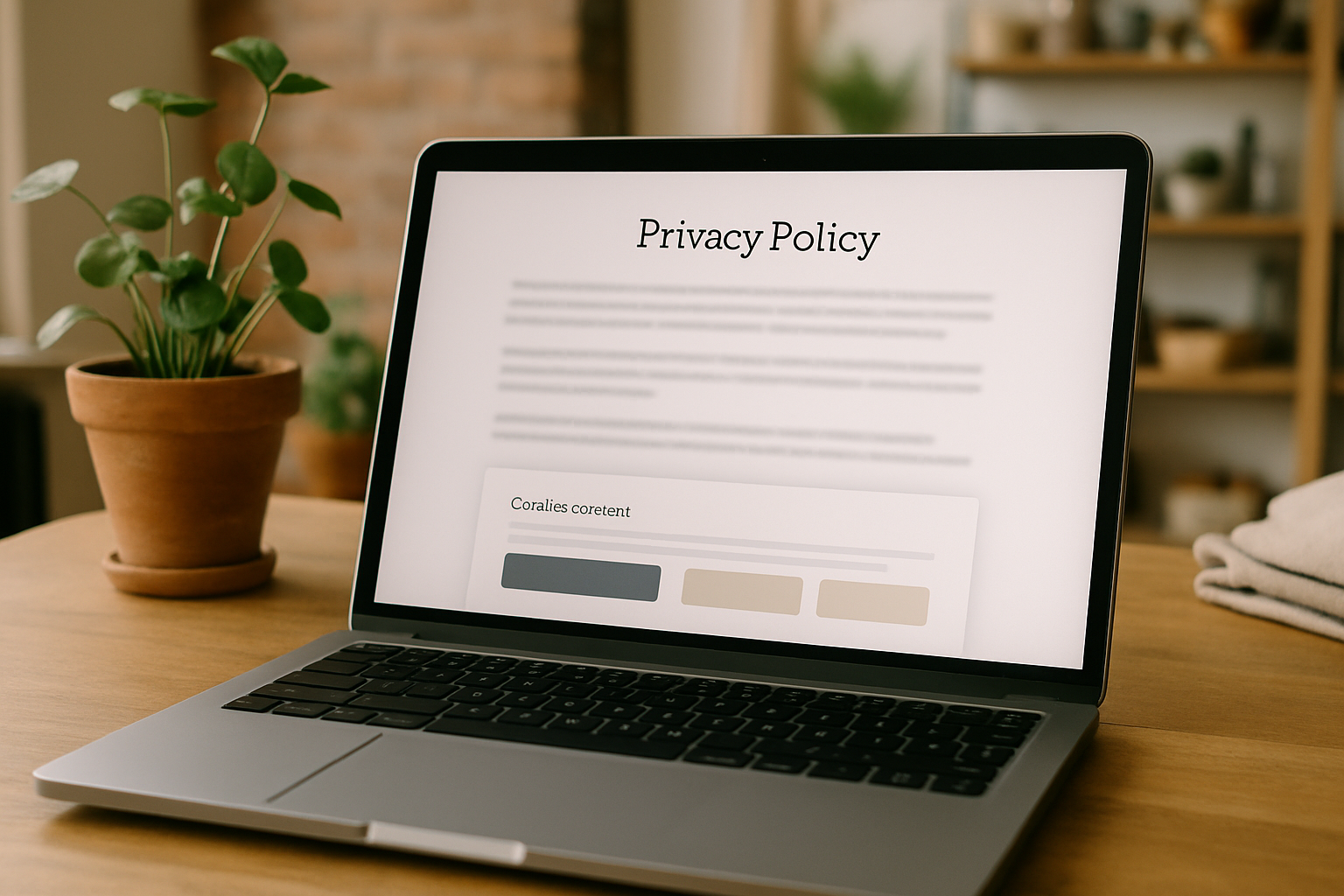 Screenshot mock-up of a privacy policy and cookie banner on a UK small business site
