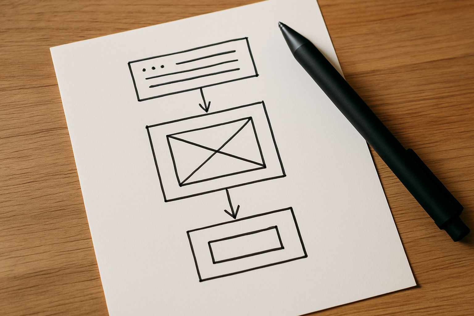 Simple diagram showing a linear customer journey from headline to CTA on a one-page site