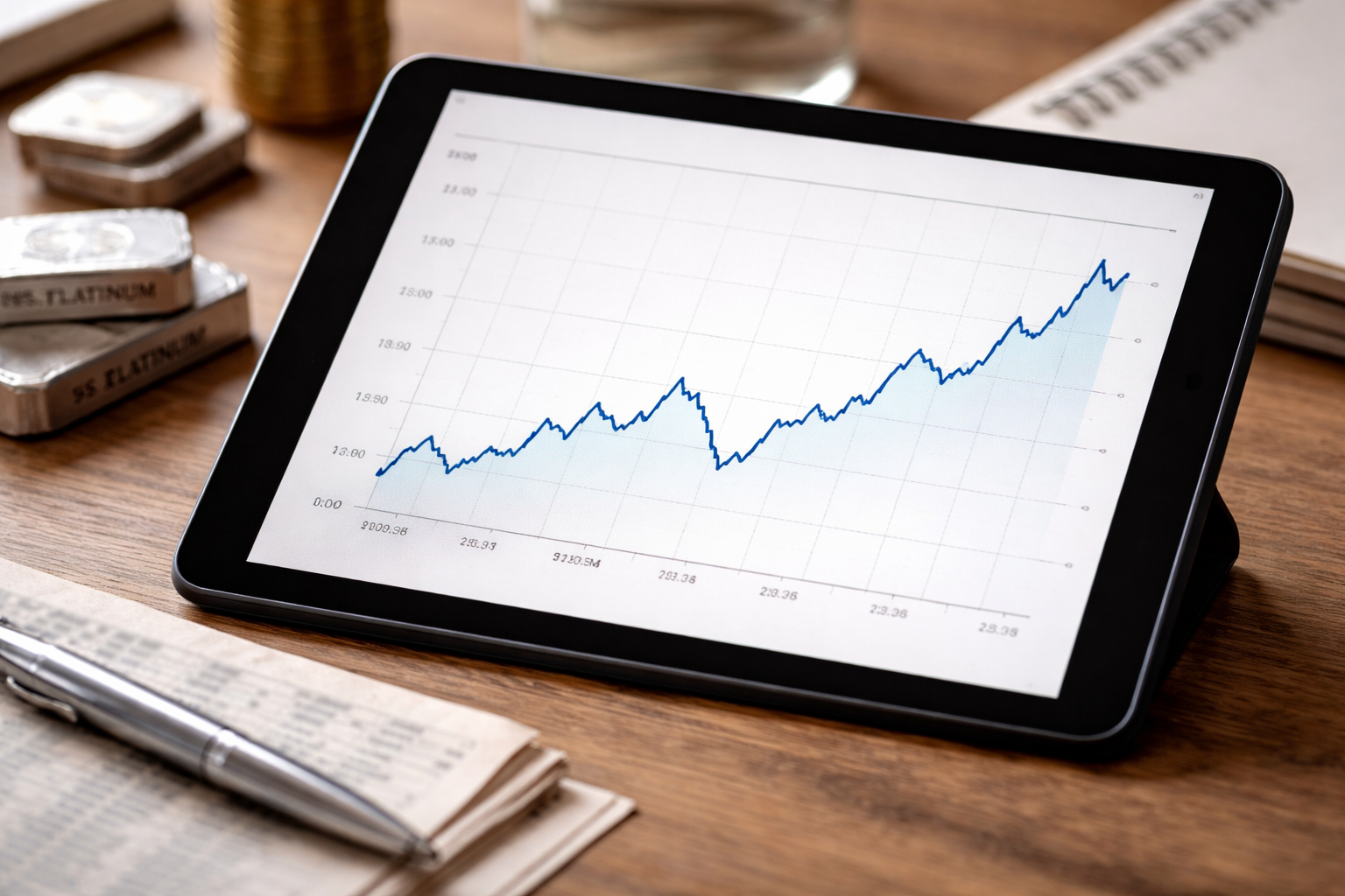 Graph of recent platinum spot price trends on a tablet screen