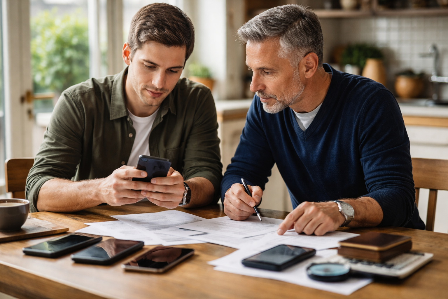 Discreet mobile valuation taking place at a kitchen table with paperwork
